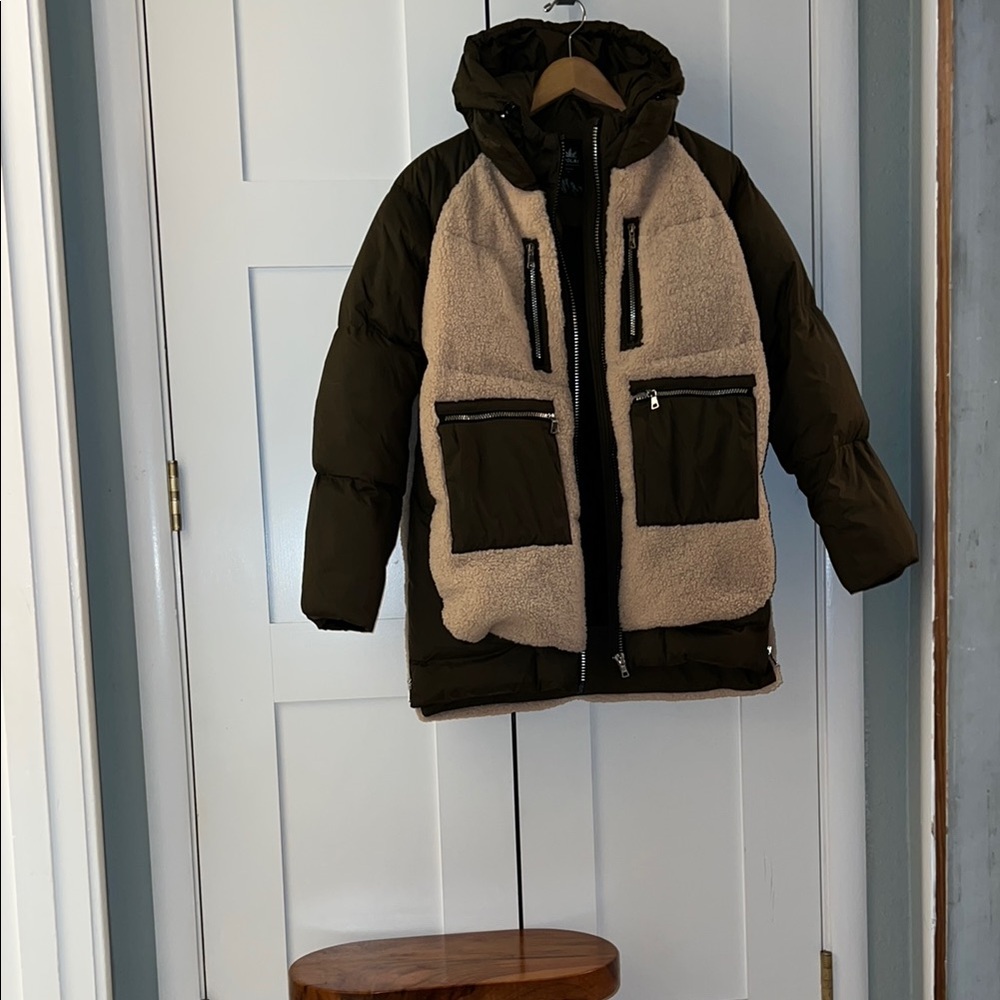 OROLAY Cream and Green Puffer Jacket